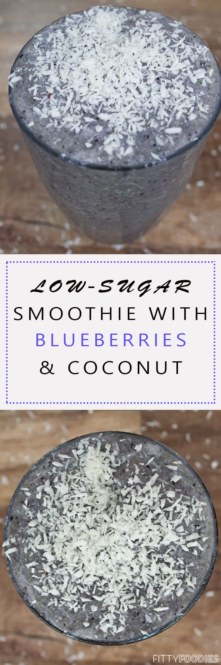 [picture of low-sugar smoothie with blueberries and coconut]